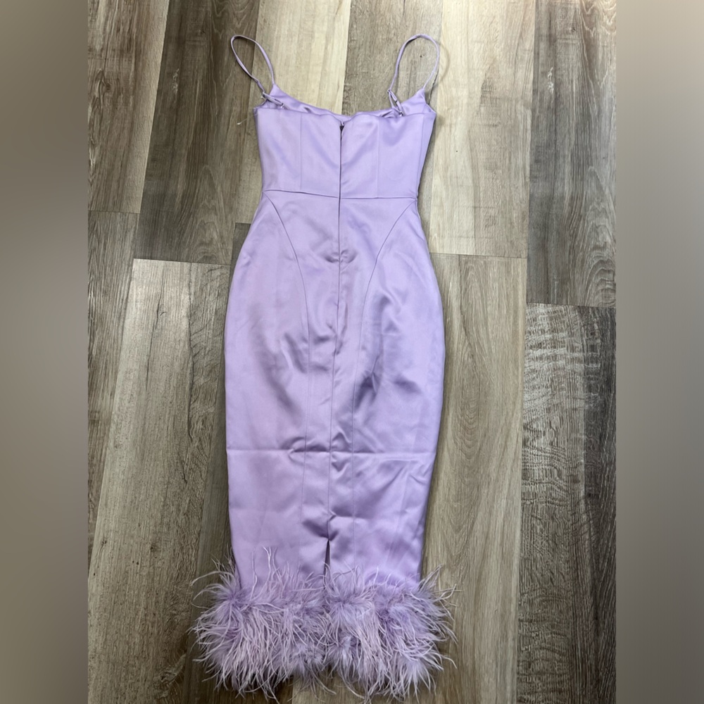 House of CB Lilac Feather-Trim Midi Dress - Picture 13 of 14